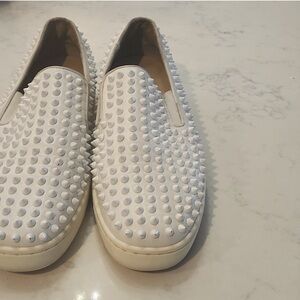Christian Louboutin White Spiked Loafers